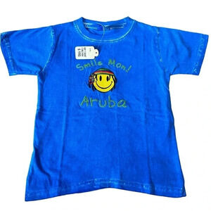 RAruba “Smile Mon!” Embroidered Kids T-Shirt Blue Size 6 Years